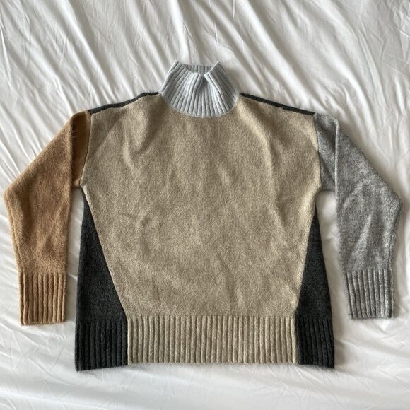 Tribal Colorblock Mock Neck Sweater Acrylic Throwback Top Womens Size M - Picture 2 of 9